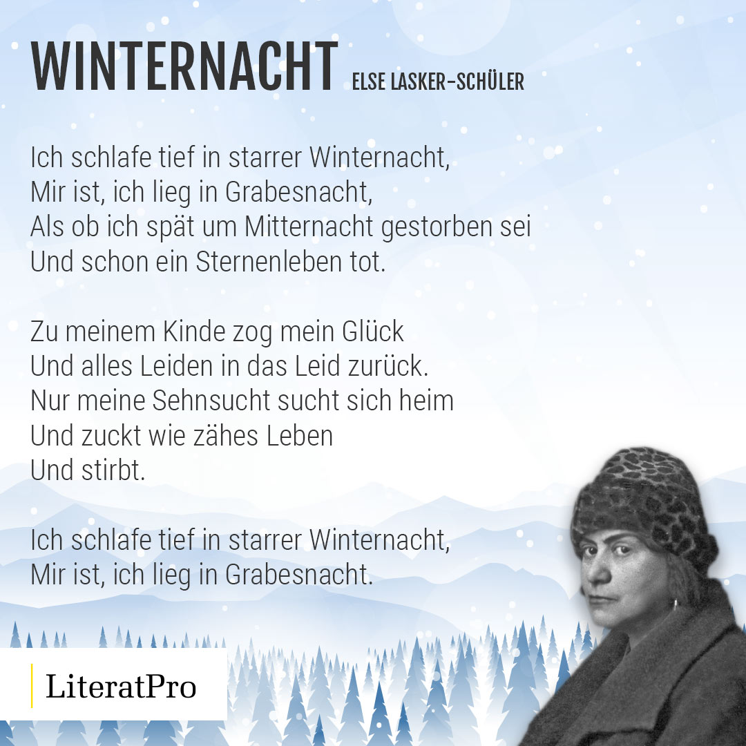 Bild zeigt Else Lasker-Schüler und Gedicht Winternacht