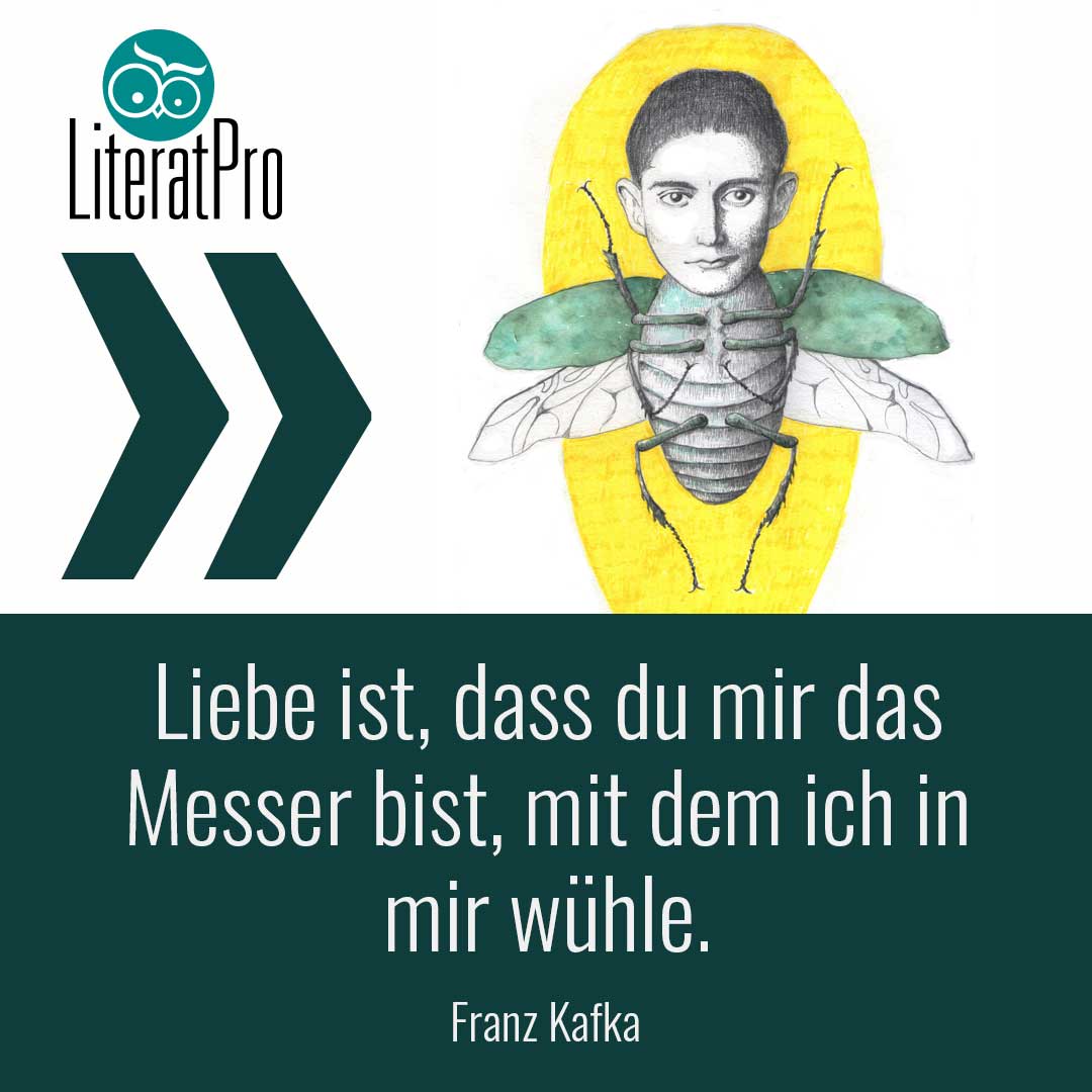 Bild zeigt Zitat von Franz Kafka - Liebe ist, dass du mir das Messer bist, mit dem ich in mir wühle.