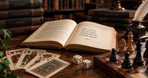 Bücher, Spielkarten, Würfel und Schach als Motive der Literatur
